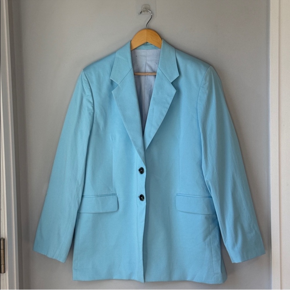FRAME Sky Blue Oversized Poplin Blazer Jacket